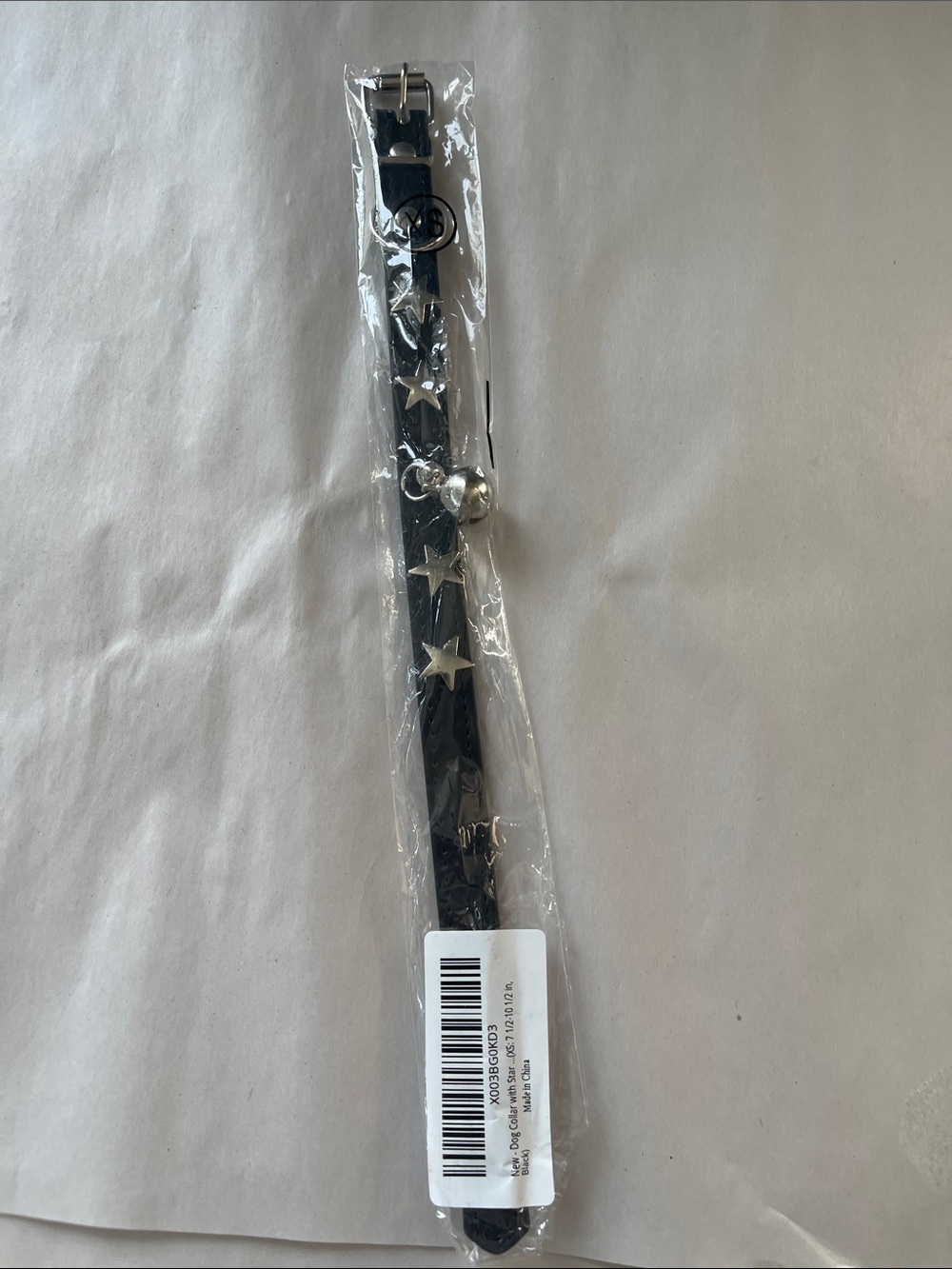 New Black Dog Collar with Stars Size 7.5-10.5 in